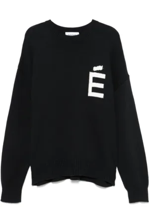 Etudes Strik, Herre, Sort, S, Bomuld, Sort sweater med jacquard-logo