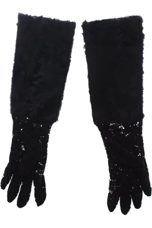 Dolce & Gabbana Tilbehør, Dame, Sort, 7 1/2 IN, Uld, Sort Uld & Lamme Læder Albuehandsker