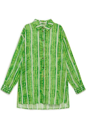 Maliparmi Bluser & Skjorter, Dame, Grøn, XS, Linned, Stribet Linnedskjorte i Grøn/Beige