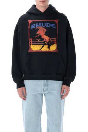 Rhude Sweathshirts & Hoodies, Herre, Sort, M, Bomuld, Vintage Sort Strikvarer Hættetrøje Ss25