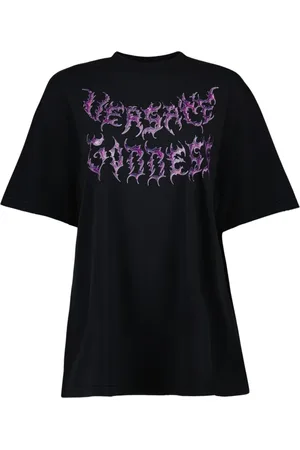 VERSACE Top, Dame, Sort, XS, Bomuld, Gudinde Print Oversize Kortærmet T-shirt