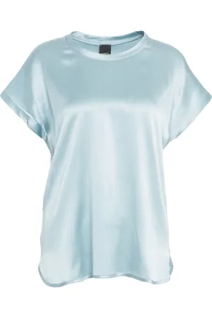 Pinko Top, Dame, Blå, M, Tyl, Blå Silke T-shirt med Crew Neck