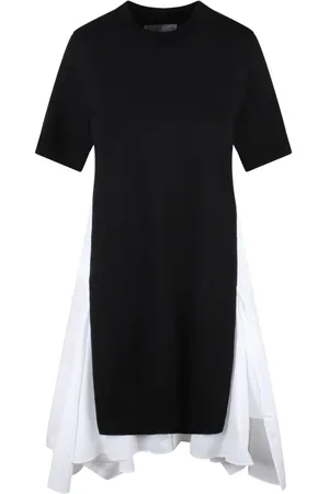 SACAI Kjole, Dame, Sort, M, Bomuld, Strikket Poplin Midi Kjole