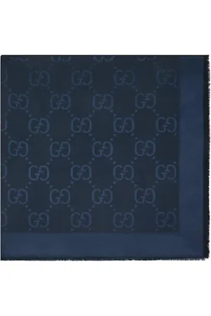 Gucci Tilbehør, Dame, Blå, ONE SIZE, Uld, Blå Silke Uld Tørklæde Elegant Design