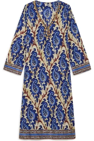Maliparmi Kjole, Dame, Blå, L, Paisley Print Viscose Kjole Blå