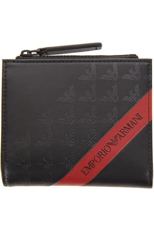 Emporio Armani Tilbehør, Herre, Sort, ONE SIZE, Sort tegnebog med ørne-logo