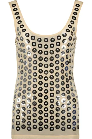 Paco rabanne Top, Dame, Grå, XS, Metal Detalje Jersey Top