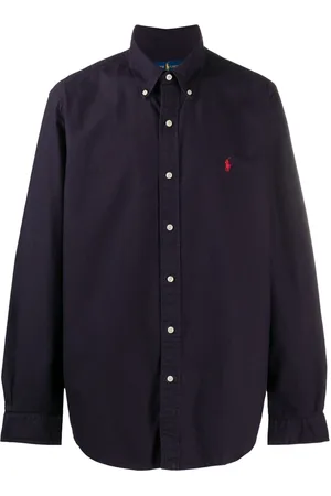 Ralph Lauren Skjorte, Herre, Blå, S, Bomuld, Blå Klassisk Skjorte med Logo Broderi