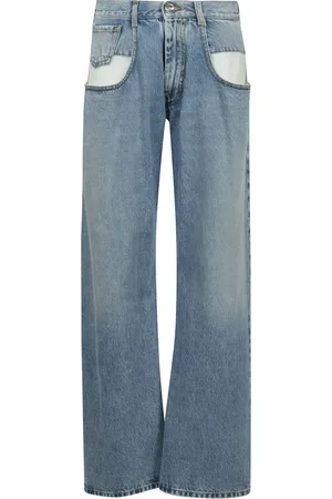 Maison Margiela Jeans, Dame, Blå, S, Denim, Bred Ben Denim Jeans med Kontrast Indsæt