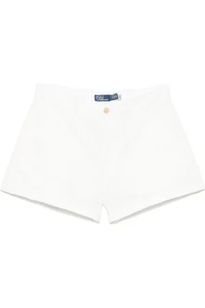 Ralph Lauren Shorts, Dame, Hvid, XS, Bomuld, Hvide Chino Shorts med Skjult Lynlås