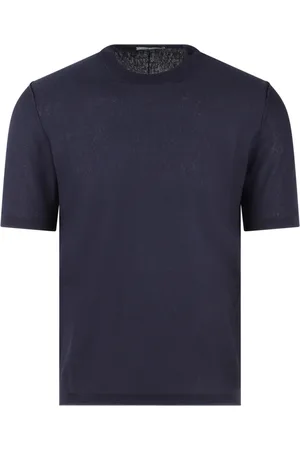 Paolo Pecora Top, Herre, Blå, S, Bomuld, Bomuld Strik T-Shirt med Crepe Stil