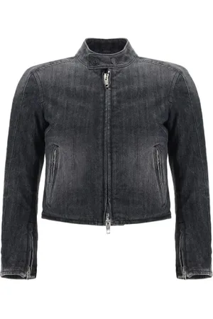 Balenciaga Jakke, Dame, Sort, XS, Denim, Quiltet Denim Racer Jakke