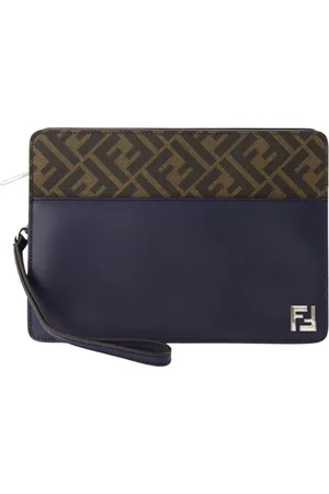 Fendi Taske, Herre, Blå, ONE SIZE, Læder, Firkantet FF Clutch med Aftagelig Rem