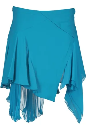 VERSACE Nederdel, Dame, Blå, 2XS, Silke Asymmetrisk Plisseret Nederdel