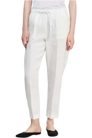 SEMICOUTURE Bukser, Dame, Hvid, XL, Linned, Hvide Linnedrawstringbukser Slim Fit