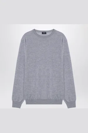 Ermenegildo Zegna Strik, Herre, Grå, M, Uld, Rundhals T-shirt