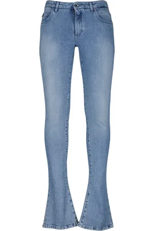 Dolce & Gabbana Jeans, Dame, Blå, XS, Denim, Bootcut Jeans med Metal Logo Plaque