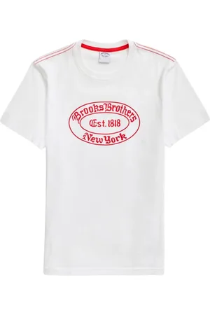 Brooks Brothers Top, Herre, Hvid, XL, Bomuld, Label Graphic T-Shirt