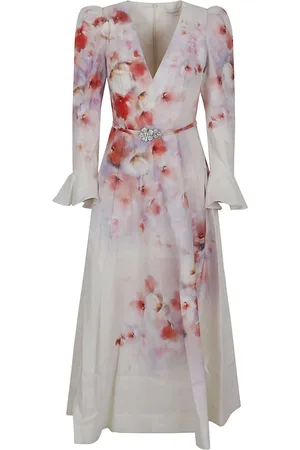 ZIMMERMANN Kjole, Dame, Flerfarvet, L, Pink Purple Linen Kjole