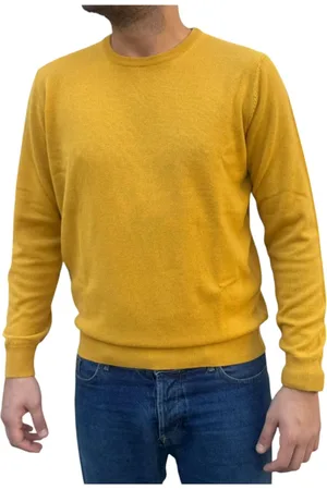 KANGRA CASHMERE Strik, Herre, Gul, 2XL, Cashmere, Cashmere Crewneck Sweater