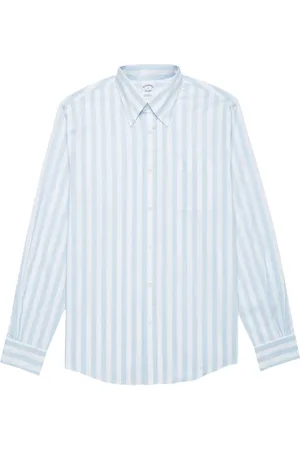 Brooks Brothers Skjorte, Herre, Blå, XL, Bomuld, Poplin Stribet Button Down Collar Skjorte