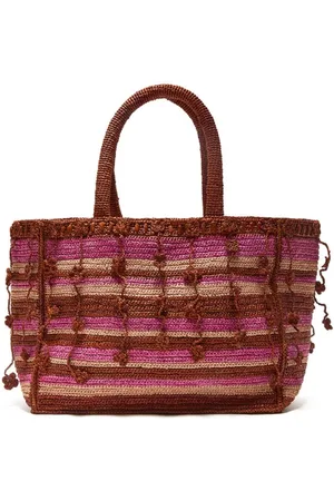 Maliparmi Taske, Dame, Lyserød, ONE SIZE, Raffia Stripe Flower Shopping Bag