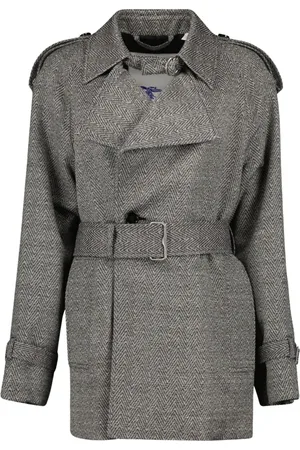Burberry Frakke, Dame, Grå, 2XS, Uld, Uld og Silke Trenchcoat