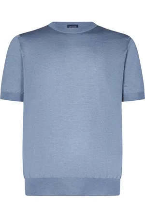 DRUMOHR Strik, Herre, Blå, XL, Uld, Klar Blå T-shirt Luksus Blanding Ribbet