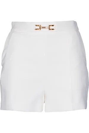 Elisabetta Franchi Shorts, Dame, Hvid, XL, Polyester, Ivory Crêpe Stretch Shorts med Gyldne Detaljer