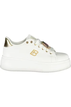 Laura Biagiotti Sko, Dame, Hvid, 37 EU, Uld, Sneakers med Rhinestone Pynt og Kilehæl
