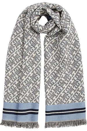Tommy Hilfiger Tilbehør, Dame, Blå, ONE SIZE, Uld, Monogram Jacquard Tørklæde