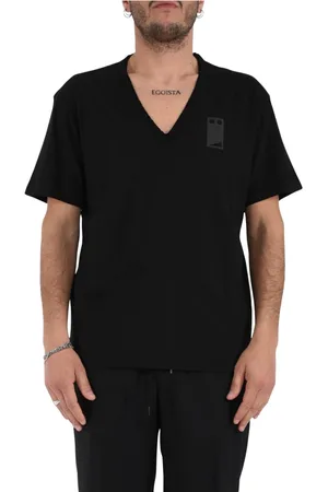 Mauro Grifoni Top, Herre, Sort, L, Bomuld, Bomuld V-hals T-shirt, Regular Fit