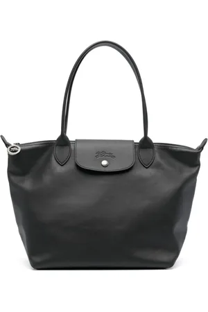 Longchamp Taske, Dame, Sort, ONE SIZE, Hamp, Sort Kalveskind Håndtaske med Præget Logo