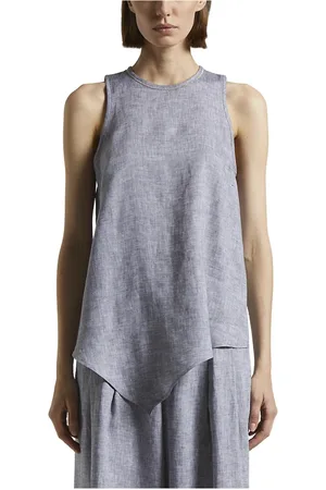 PESERICO SIGN Top, Dame, Blå, XL, Asymmetrisk top i ren hør