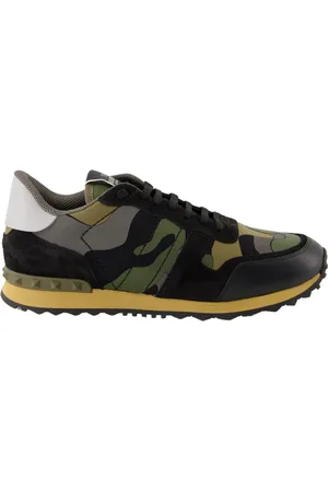 VALENTINO GARAVANI Sko, Herre, Flerfarvet, 42 1/2 EU, Læder, Rockrunner Baskets Grønne Læder Sneakers