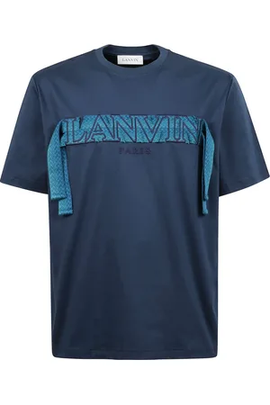 Lanvin Top, Herre, Blå, XL, Broderet Logo T-shirt med Blonder Kant