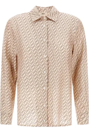 HERNO Bluser & Skjorter, Dame, , S, Uld, Kamel Grafisk Print Silkeskjorte