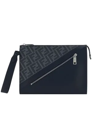 Fendi Taske, Herre, Sort, ONE SIZE, Læder, Jacquard Clutch med FF Motif