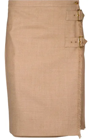 Burberry Nederdel, Dame, , XS, Uld, Plisseret Midi Nederdel med Frynsekant