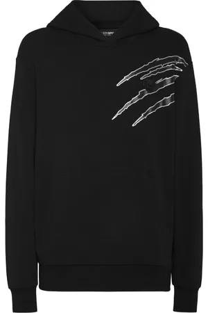 Philipp Plein Sweathshirts & Hoodies, Herre, Sort, XL, Bomuld, Sort & Sølv Bomuld Jersey Hættetrøje