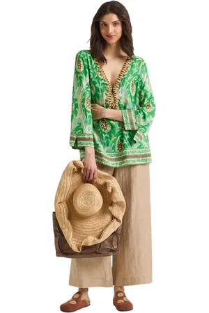 Maliparmi Bluser & Skjorter, Dame, Grøn, M, Uld, Paisley Caftan i Grøn, Brun, Beige