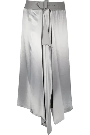 Fendi Nederdel, Dame, Grå, XS, Satin, Satin draperet nederdel med justerbar bælte