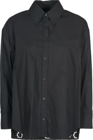 Dondup Bluser & Skjorter, Dame, Sort, XS, Uld, Sort Broderet Langærmet Skjorte