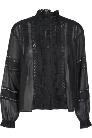 Isabel Marant Bluser & Skjorter, Dame, Sort, S, Bomuld, Sort Bomuld Voile Ruffle Skjorte