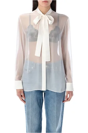 Dolce & Gabbana Bluser & Skjorter, Dame, Hvid, XS, Chiffon, Hvid Chiffon Bue Skjorte Ss25