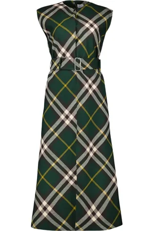 Burberry Kjole, Dame, Grøn, 2XS, Uld, Vintage Ternet Uld Ærmeløs Kjole