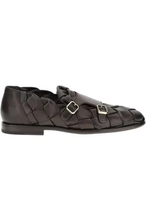 santoni Sko, Herre, Brun, 41 EU, Læder, Vævet læder loafers med spænder detaljer