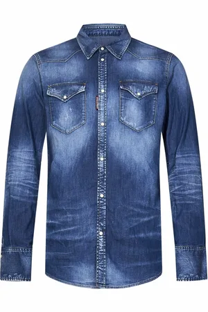 Dsquared2 Skjorte, Herre, Blå, M, Uld, Stilfuld Blå Denim Western Skjorte