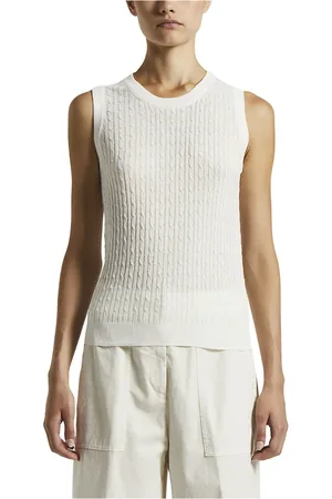 PESERICO SIGN Strik, Dame, Hvid, S, Bomuld, Linned og bomuld crepe top
