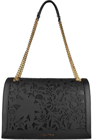 BALDININI Taske, Dame, Sort, ONE SIZE, Uld, Elegant sort crossbody-taske med blomstermotiv